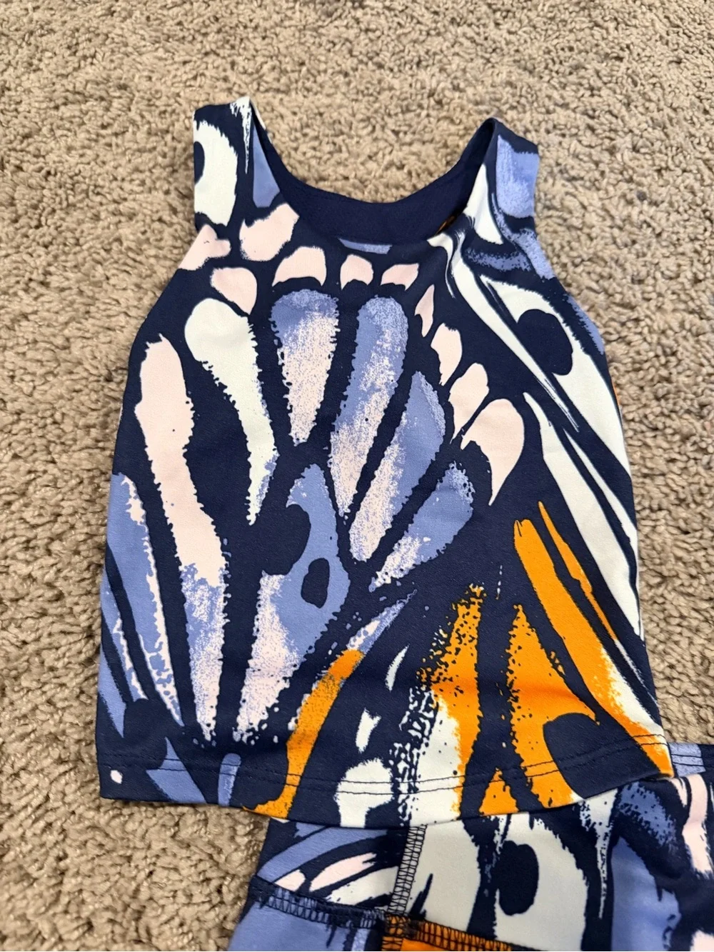 Athletic Works Navy, Orange & Light Pink Abstract Tank and Bike Shorts Set